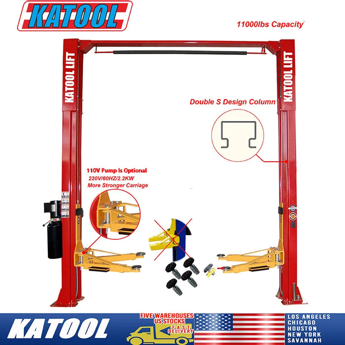 Katool Two Post Clear Floor Car Lift KT-M110 11000 lb Symmetric 220V