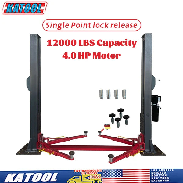Katool KT H120D 12000 lb Symmetric Two Post Vehicle Lift 4HP Single Lock