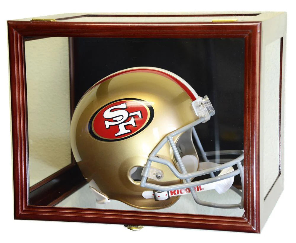 Full Size Football Helmet Display Case - Wall Mount Solid Wood Frame