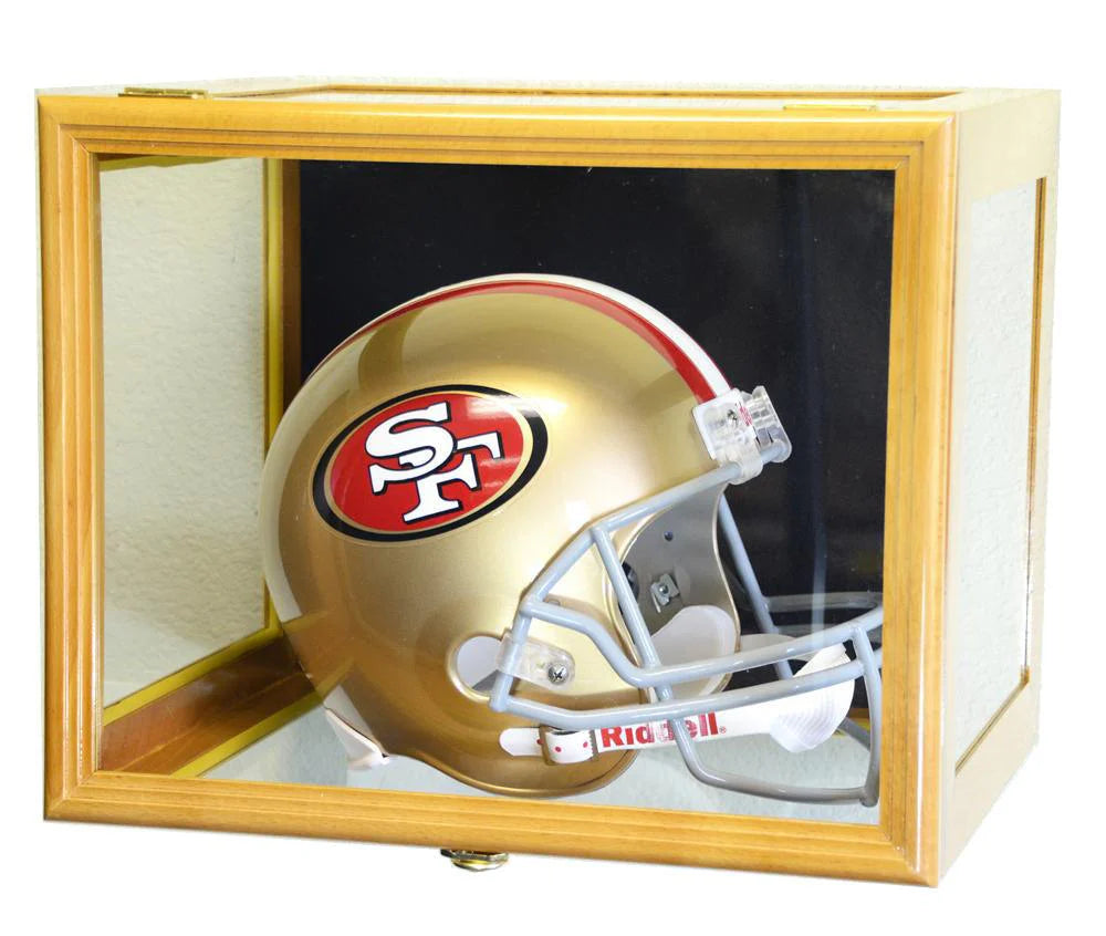 Full Size Football Helmet Display Case - Wall Mount Solid Wood Frame