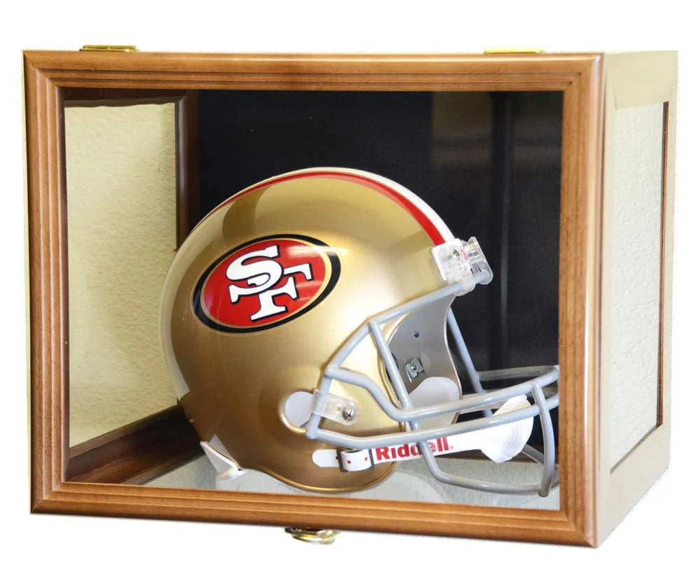 Full Size Football Helmet Display Case - Wall Mount Solid Wood Frame