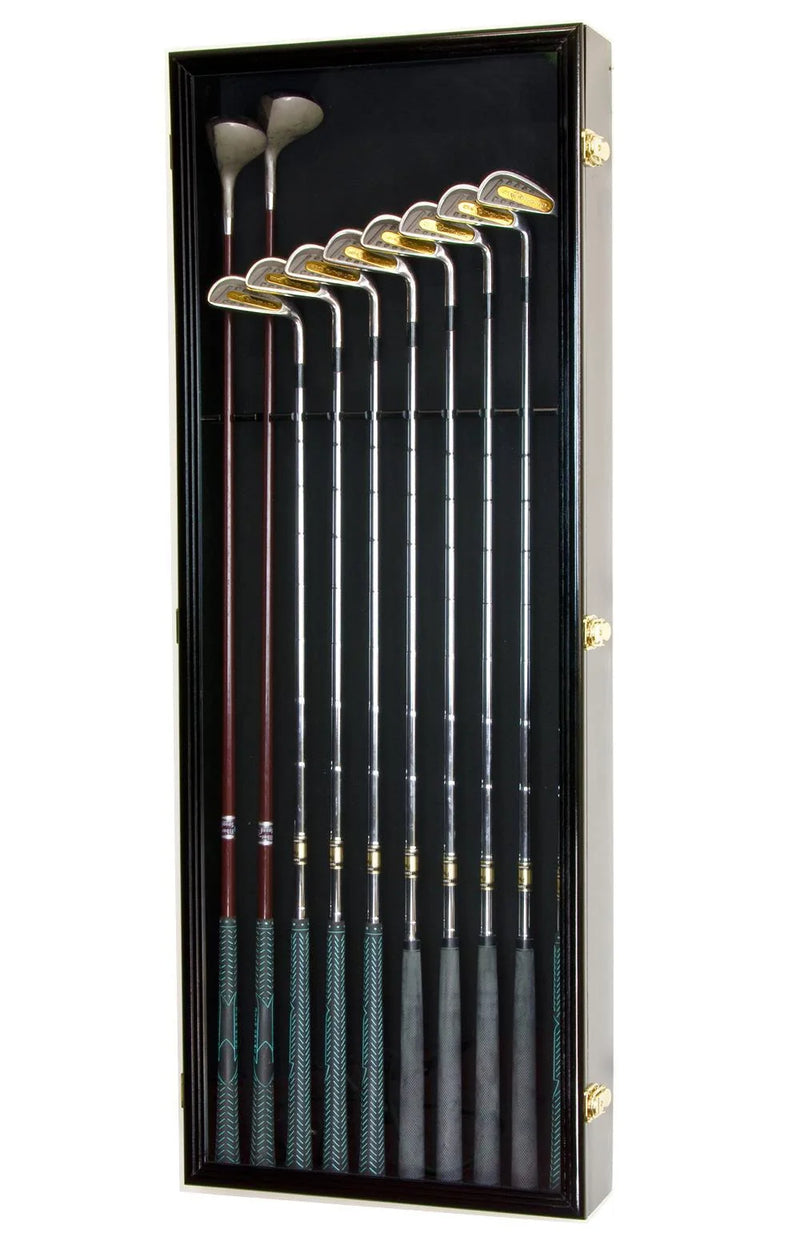 Golf Club Display Case 10 Wall Mounted Cabinet UV Lock Putter Irons Driver Shadow Box
