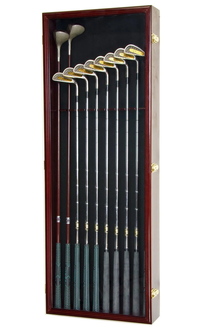 Golf Club Display Case 10 Wall Mounted Cabinet UV Lock Putter Irons Driver Shadow Box