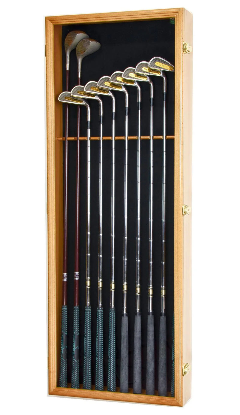 Golf Club Display Case 10 Wall Mounted Cabinet UV Lock Putter Irons Driver Shadow Box