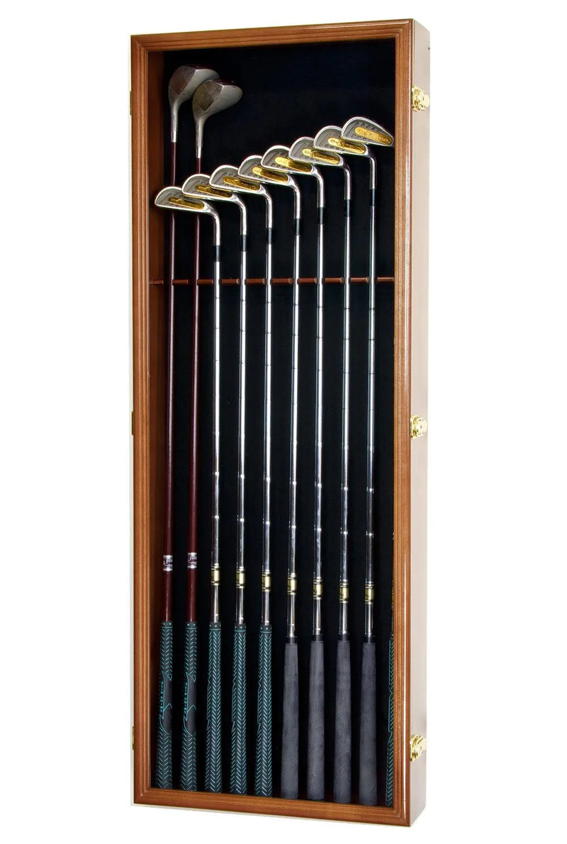 Golf Club Display Case 10 Wall Mounted Cabinet UV Lock Putter Irons Driver Shadow Box