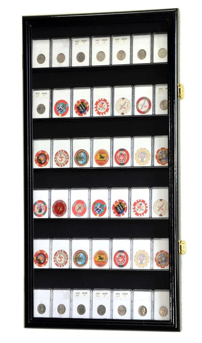 Coin Slab Display Case Lighted NGC PCGS Black Wood Locking Collector Shadow Box