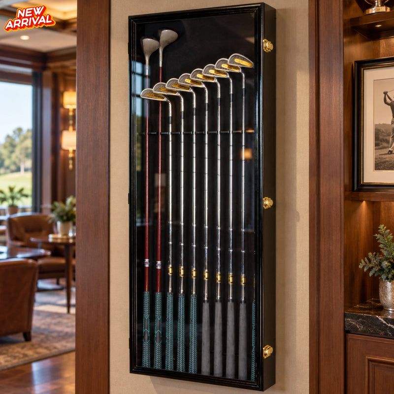 Golf Club Display Case 10 Wall Mounted Cabinet UV Lock Putter Irons Driver Shadow Box