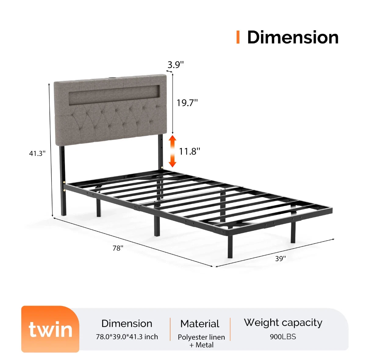 Twin Floating Bed Frame w/ LED Cama Twin con Luz LED Plataforma Gris NEW