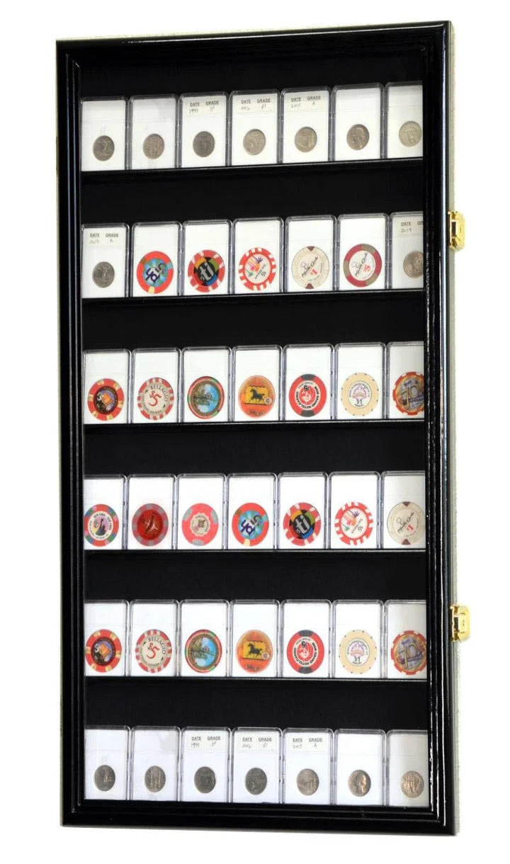 Coin Slab Display Case Lighted NGC PCGS Black Wood Locking Collector Shadow Box
