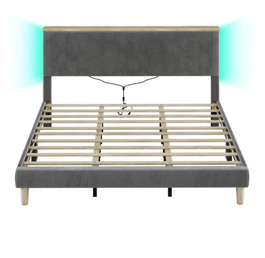 Cama King LED Tapizada Plataforma Storage Adjustable King Size Bed Frame
