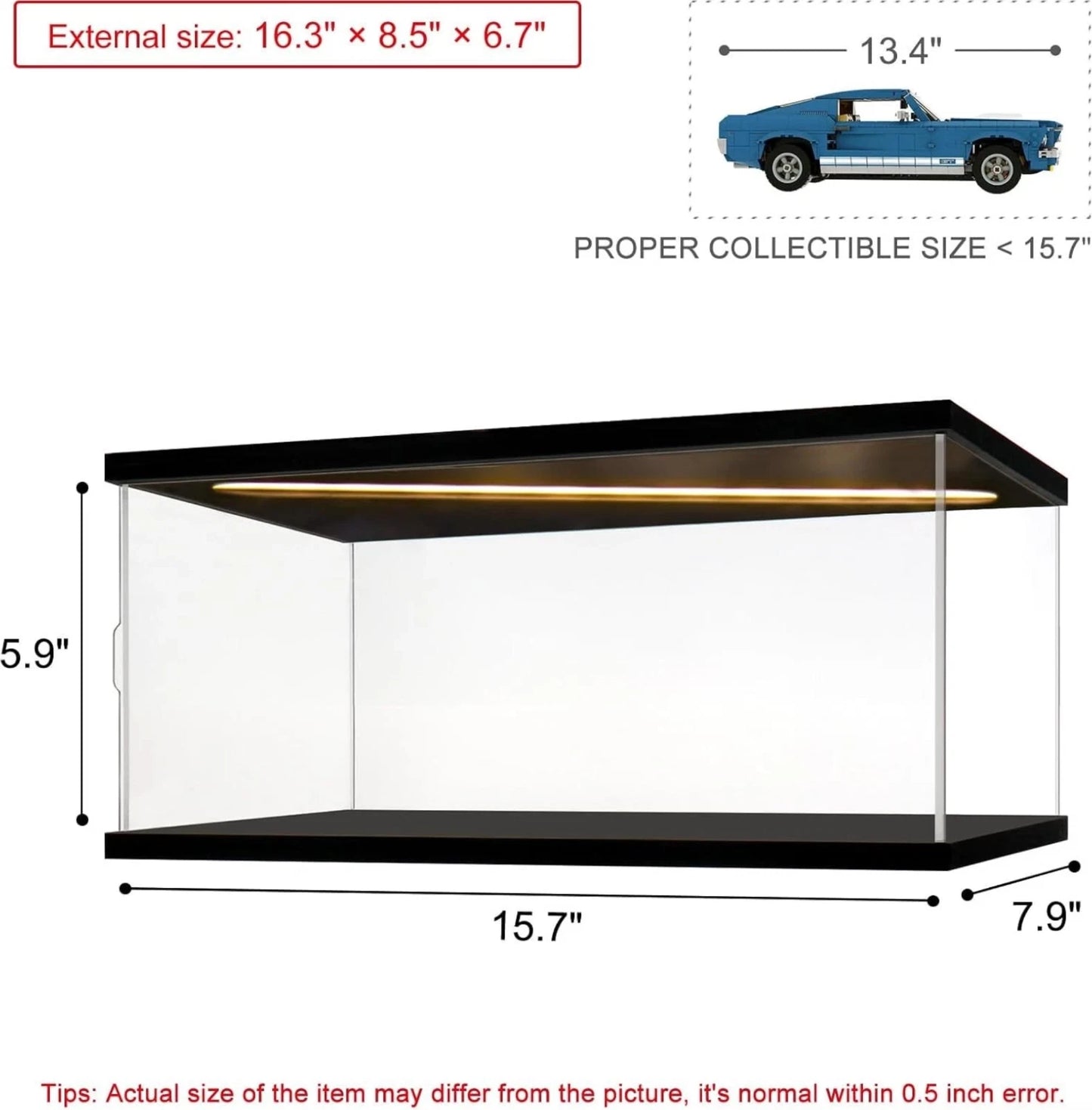 Car Display Case Acrylic LED Light 1/12 Clear Rack Model 1/18 Diecast Door Box
