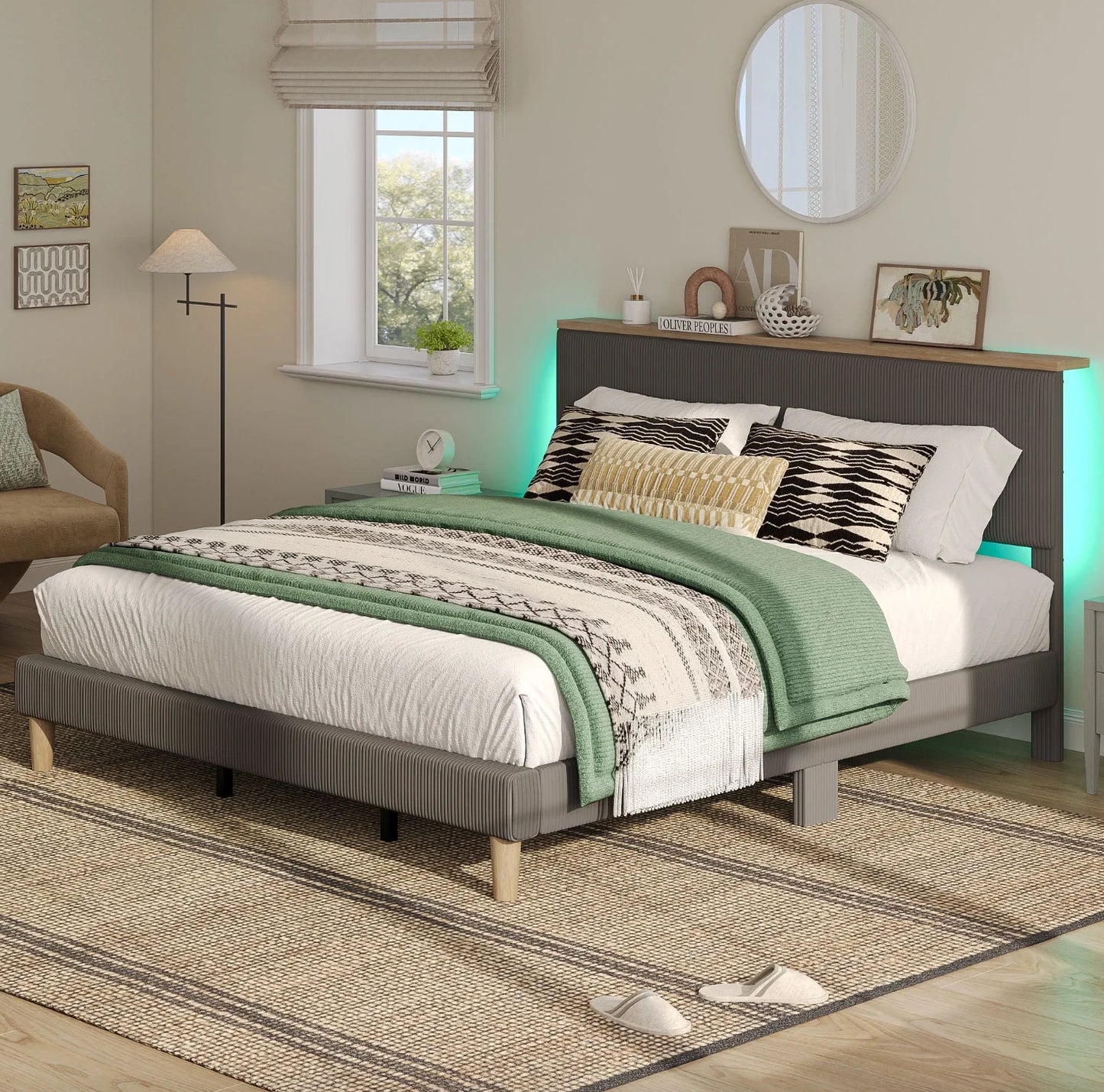 Cama King LED Tapizada Plataforma Storage Adjustable King Size Bed Frame