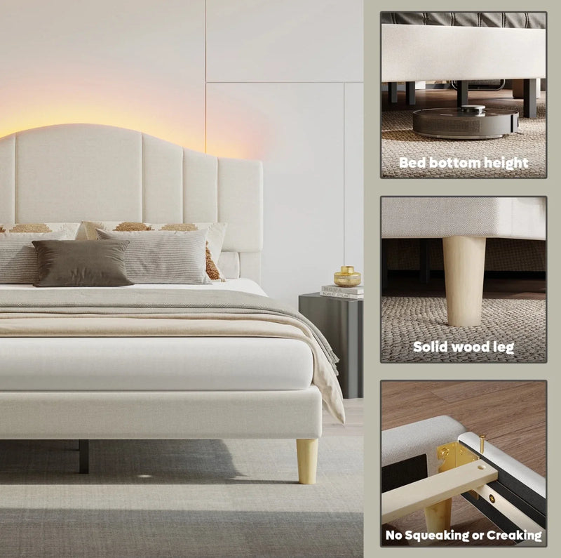 Marco De Cama Full Size Plataforma Tapizada en Terciopelo Cama Cabecera Beige