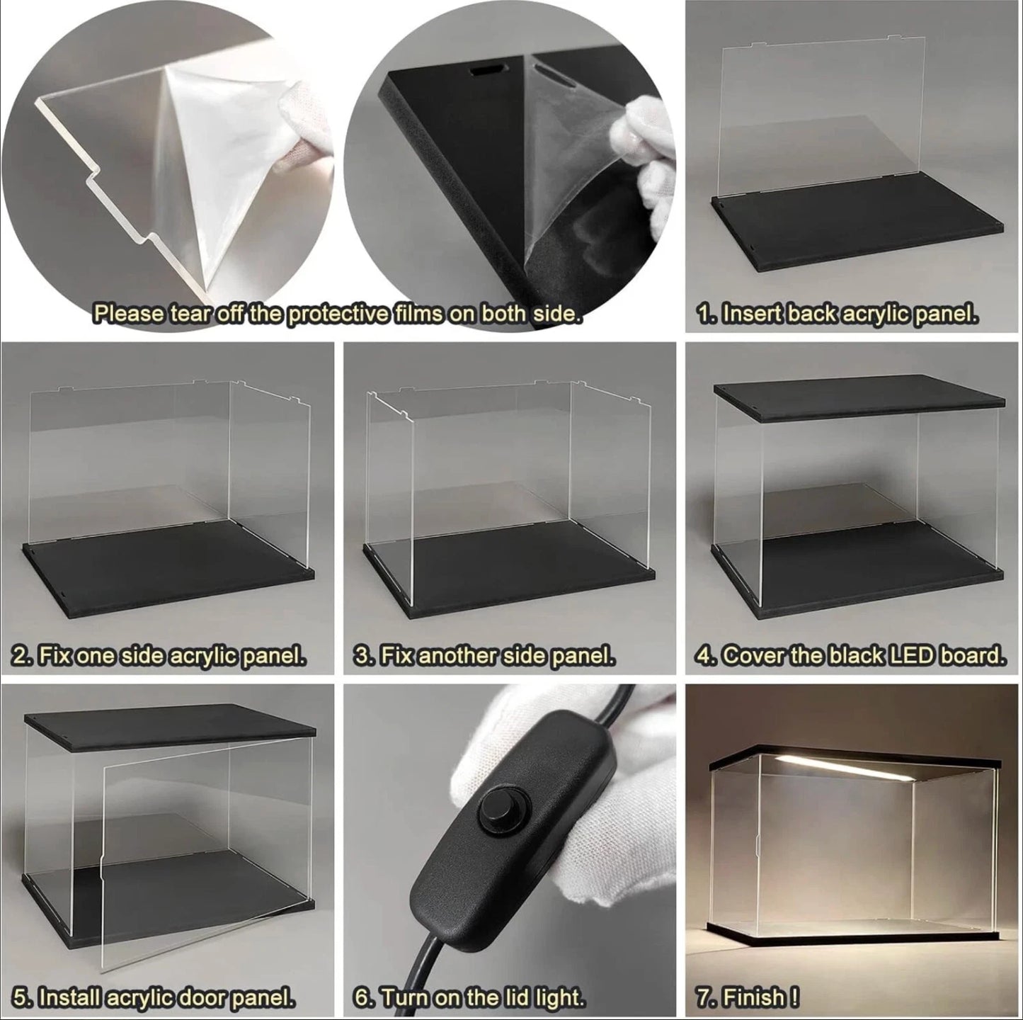 Car Display Case Acrylic LED Light 1/12 Clear Rack Model 1/18 Diecast Door Box