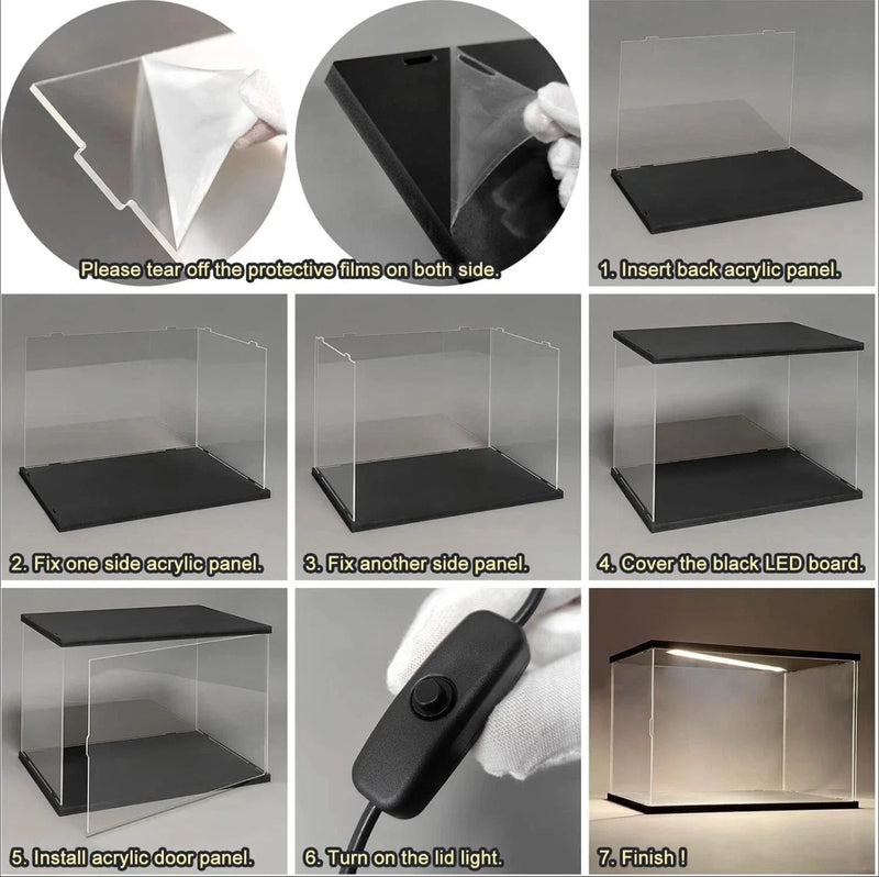 Car Display Case Acrylic LED Light 1/12 Clear Rack Model 1/18 Diecast Door Box
