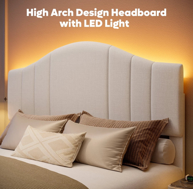 Marco De Cama Full Size Plataforma Tapizada en Terciopelo Cama Cabecera Beige