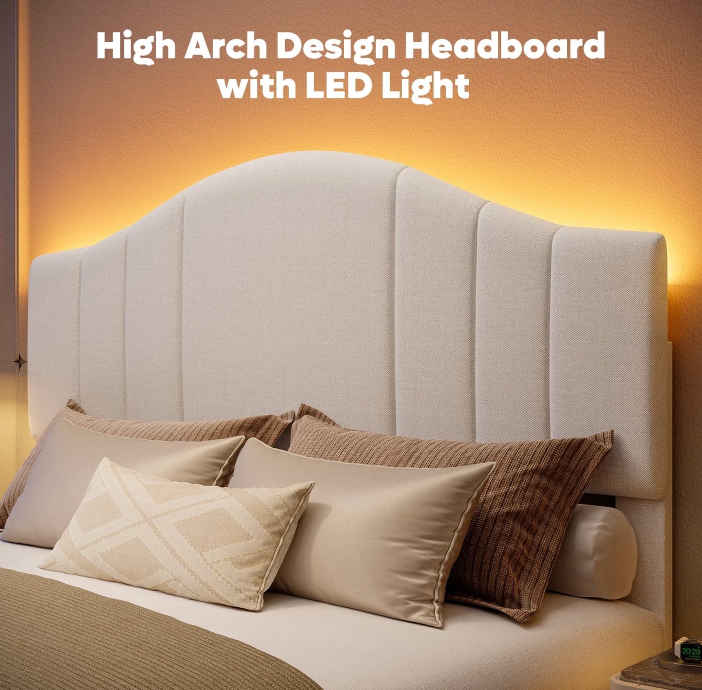Marco De Cama Full Size Plataforma Tapizada en Terciopelo Cama Cabecera Beige