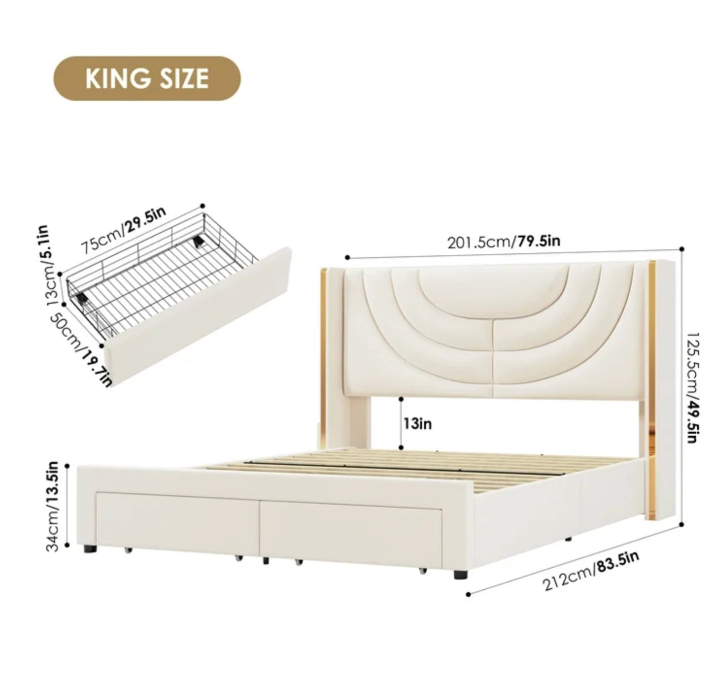 Marco De Cama Plataforma Tapizada en Terciopelo Cama King Size Cabecera LED