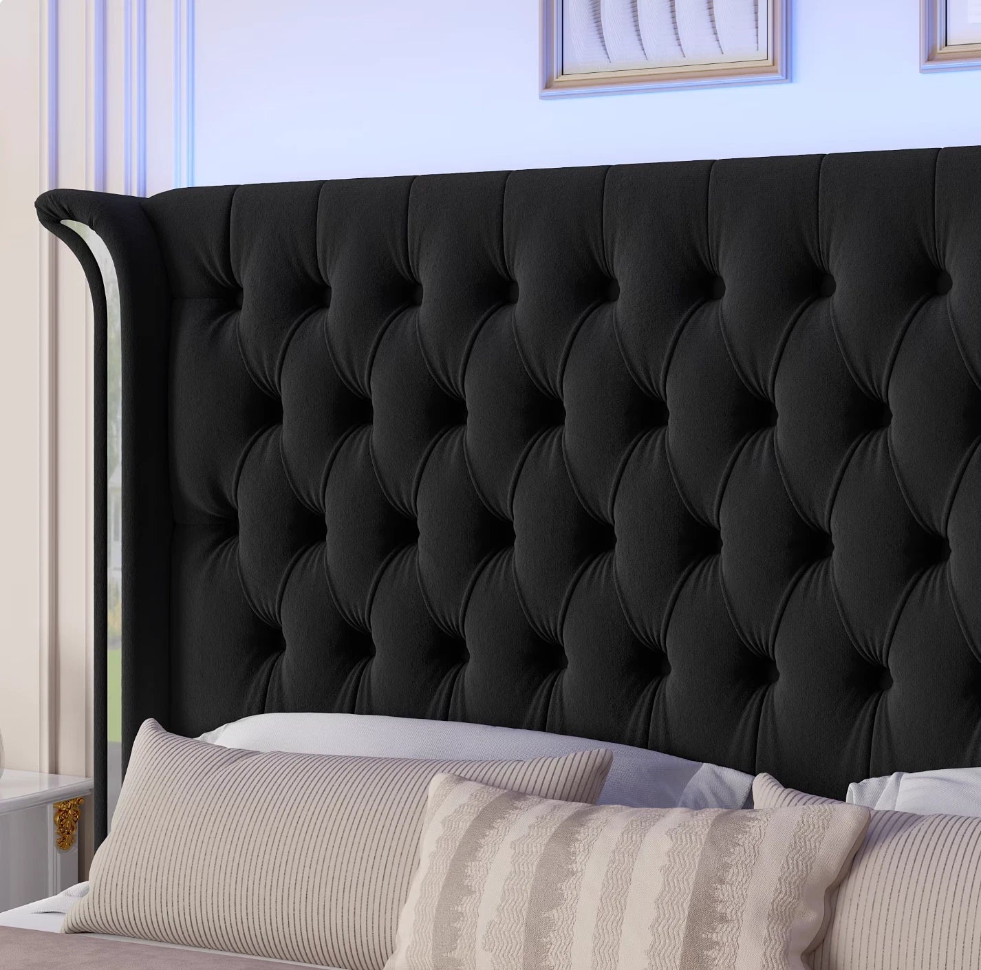 Marco De Cama King Size Plataforma Tapizada en Terciopelo Cama Cabecera LED