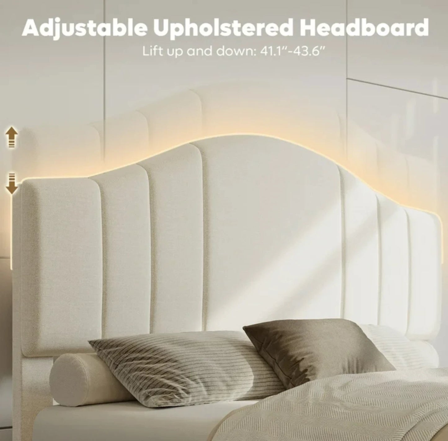 Marco De Cama Full Size Plataforma Tapizada en Terciopelo Cama Cabecera Beige
