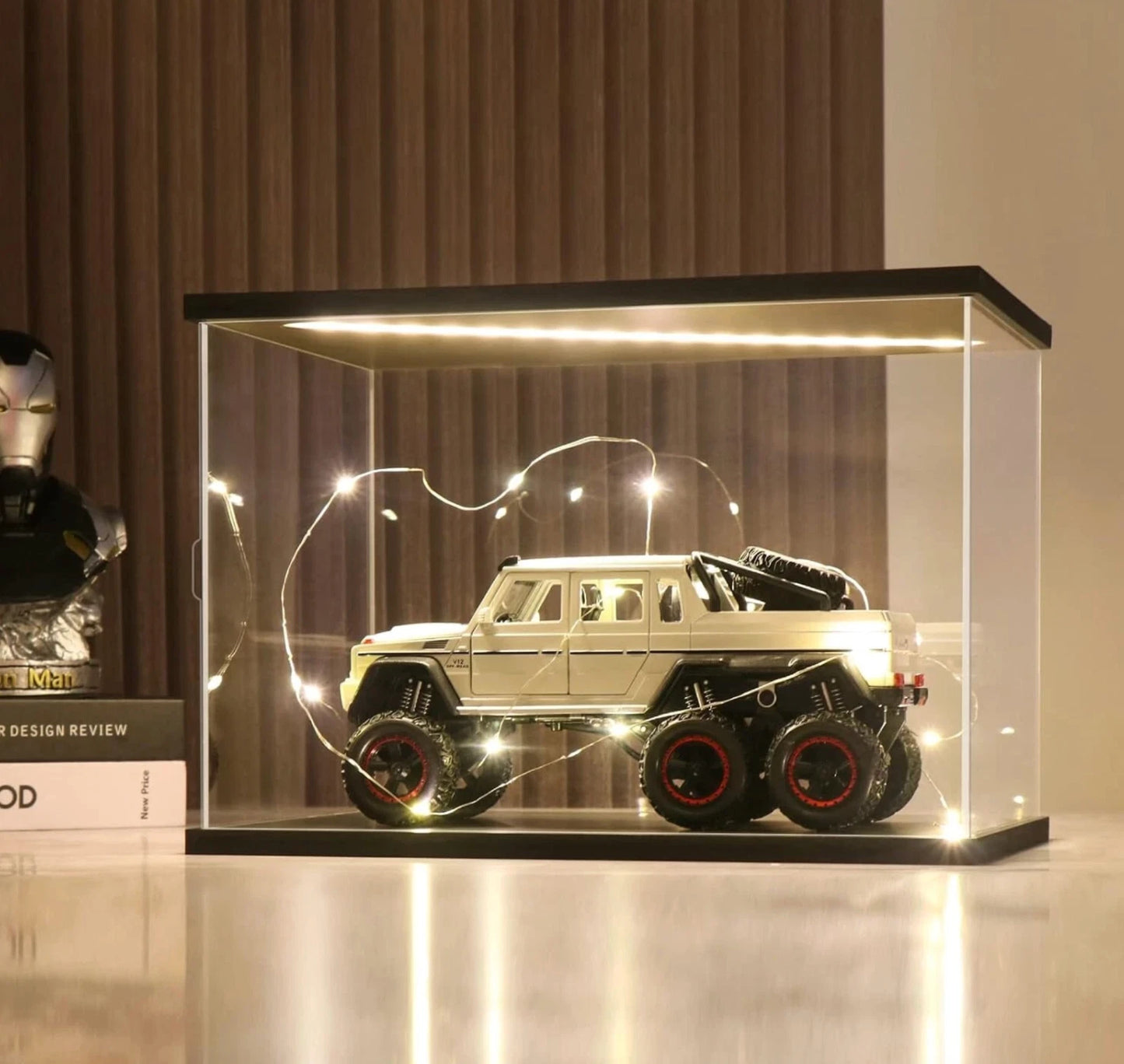 Car Display Case Acrylic LED Light 1/12 Clear Rack Model 1/18 Diecast Door Box