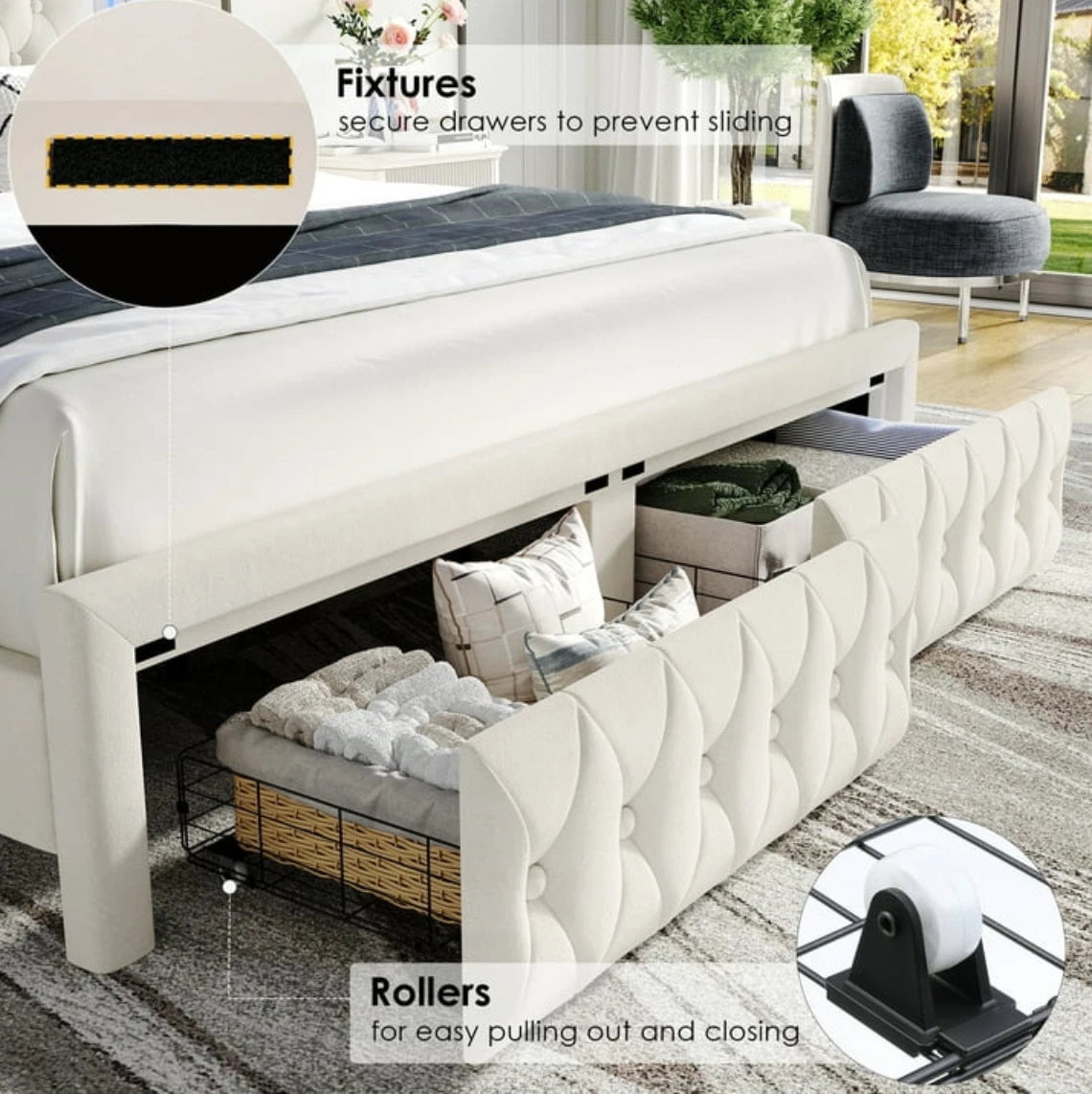 Marco De Cama Plataforma Con Almacenaje LED Luz Cabecera Tapizada Velvet Queen