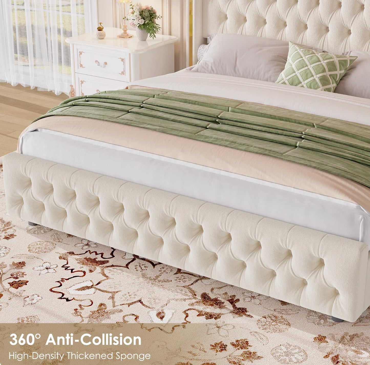 Marco De Cama King Size Plataforma Tapizada en Terciopelo Cama Cabecera LED