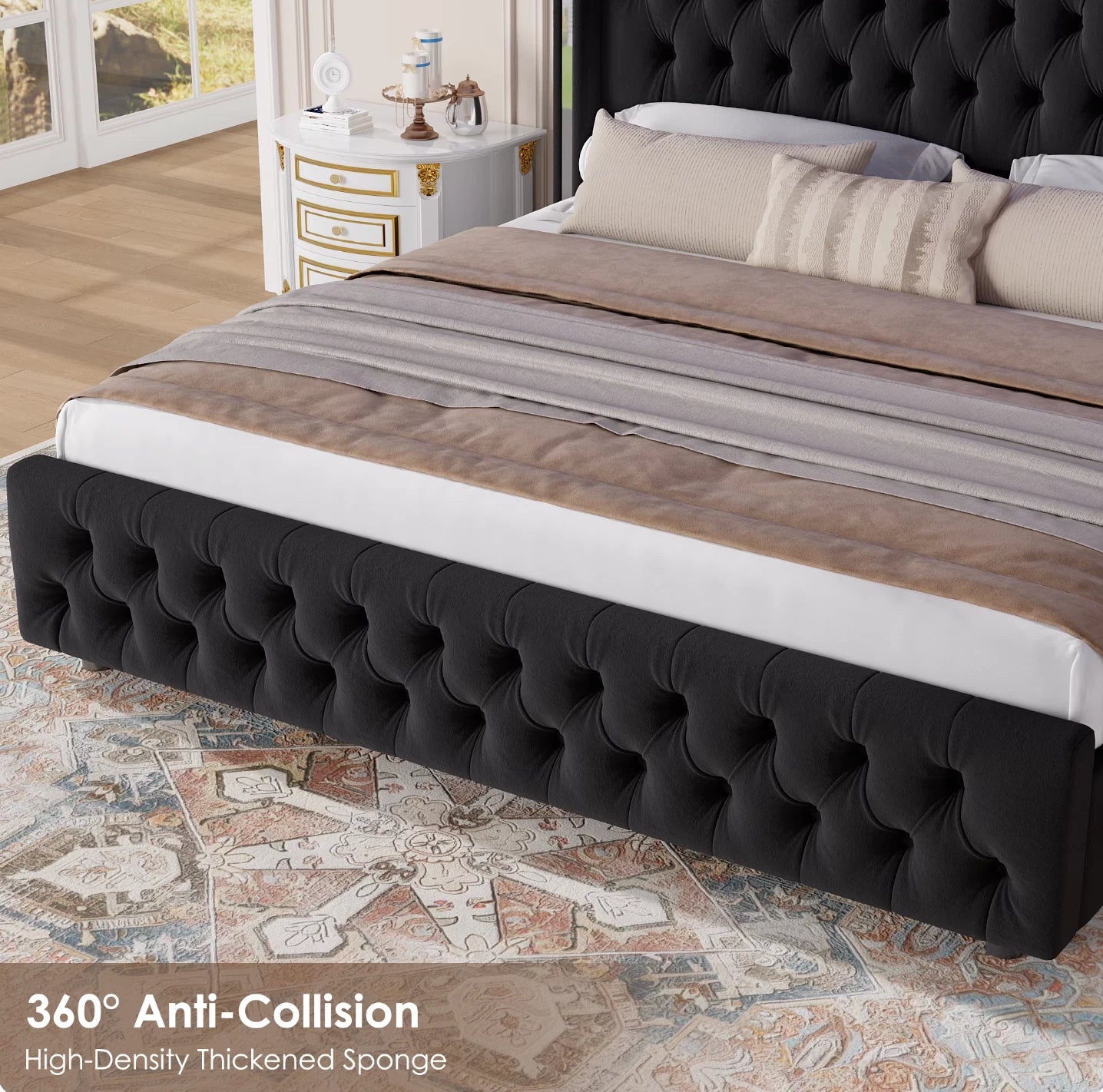 Marco De Cama King Size Plataforma Tapizada en Terciopelo Cama Cabecera LED