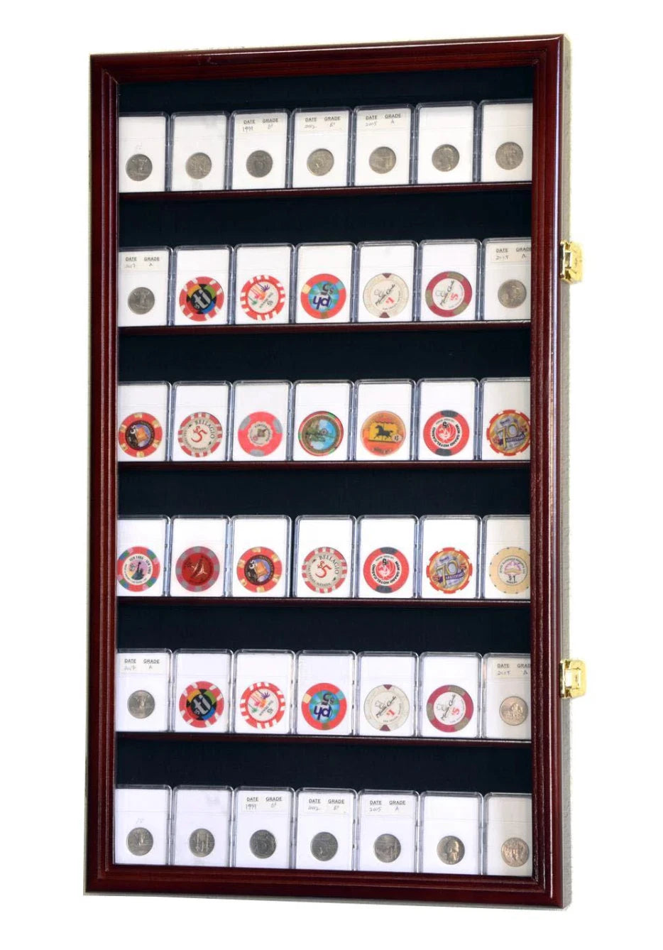 Coin Slab Display Case Lighted NGC PCGS Cherry Wood Locking Collector Shadow Box
