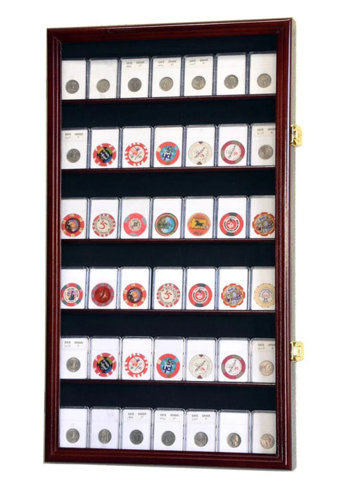 Coin Slab Display Case Lighted NGC PCGS Cherry Wood Locking Collector Shadow Box