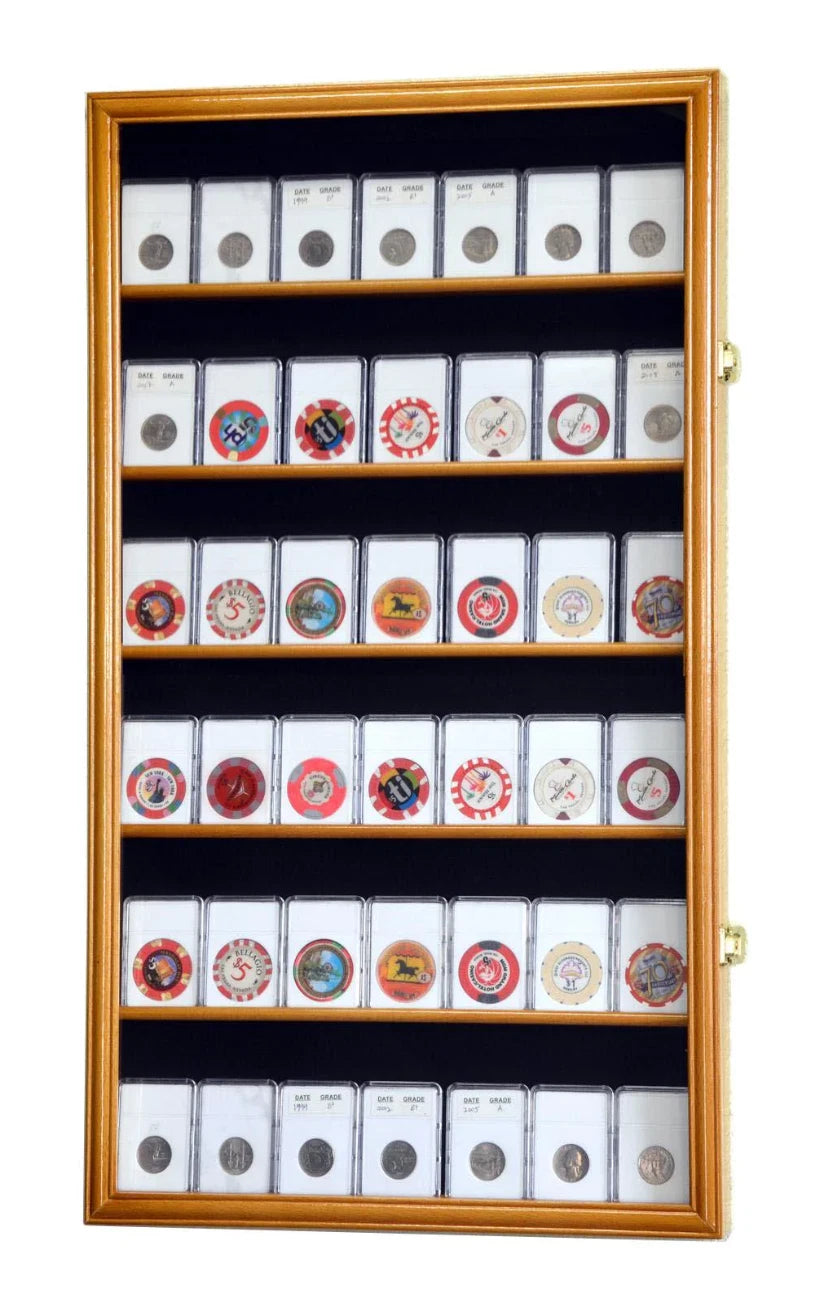 Coin Slab Display Case NGC PCGS ICG CAC Cabinet Oak Wood Collector Shadow Box