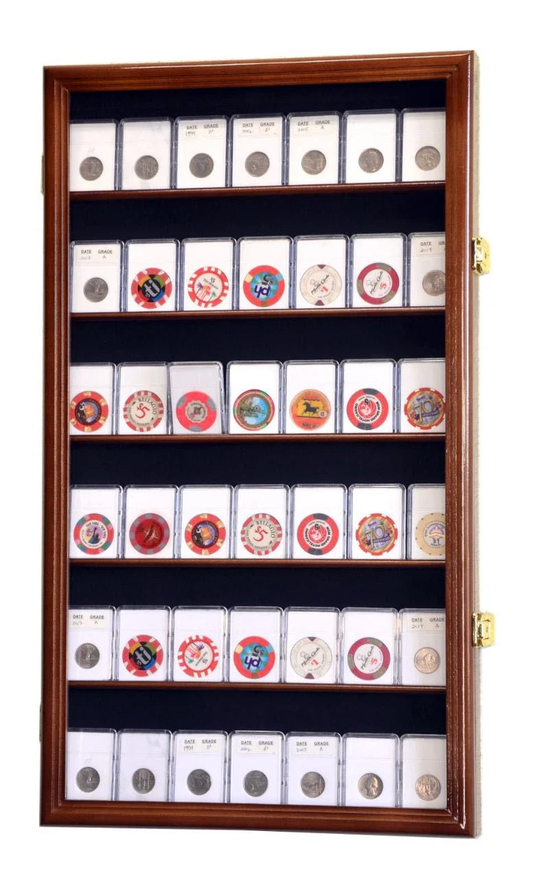 Coin Slab Display Case Lighted NGC PCGS Walnut Wood Locking Collector Shadow Box
