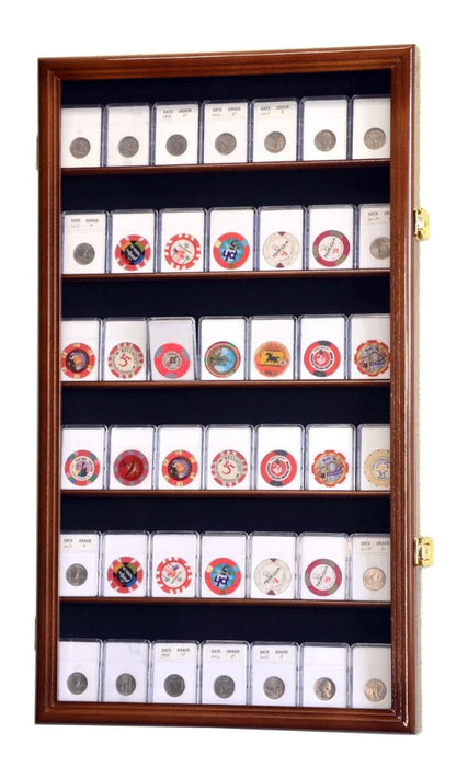 Coin Slab Display Case Lighted NGC PCGS Walnut Wood Locking Collector Shadow Box