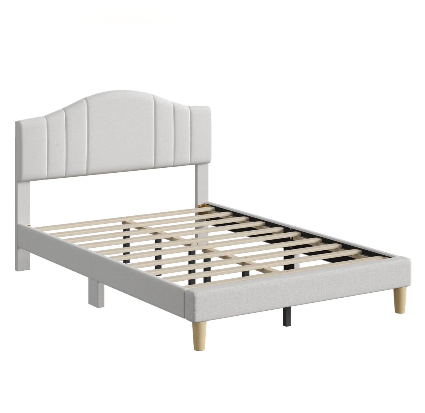 Marco De Cama Full Size Plataforma Tapizada en Terciopelo Cama Cabecera Beige